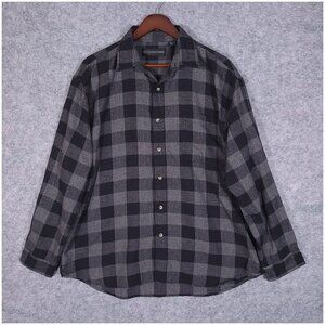 J Peterman Vtg Mens Buffalo Plaid Flannel Shirt Black Gray 100% Cotton XL